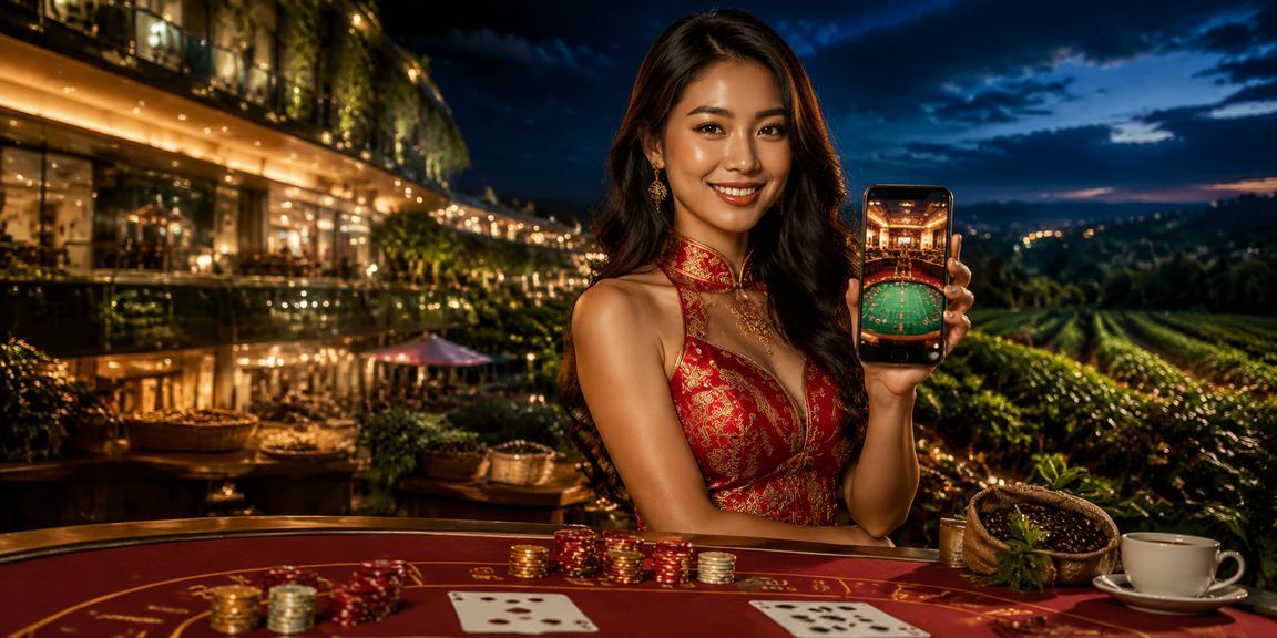 Người dùng Hội An sử dụng ứng dụng casino bacarat với trang phục áo dài truyền thống