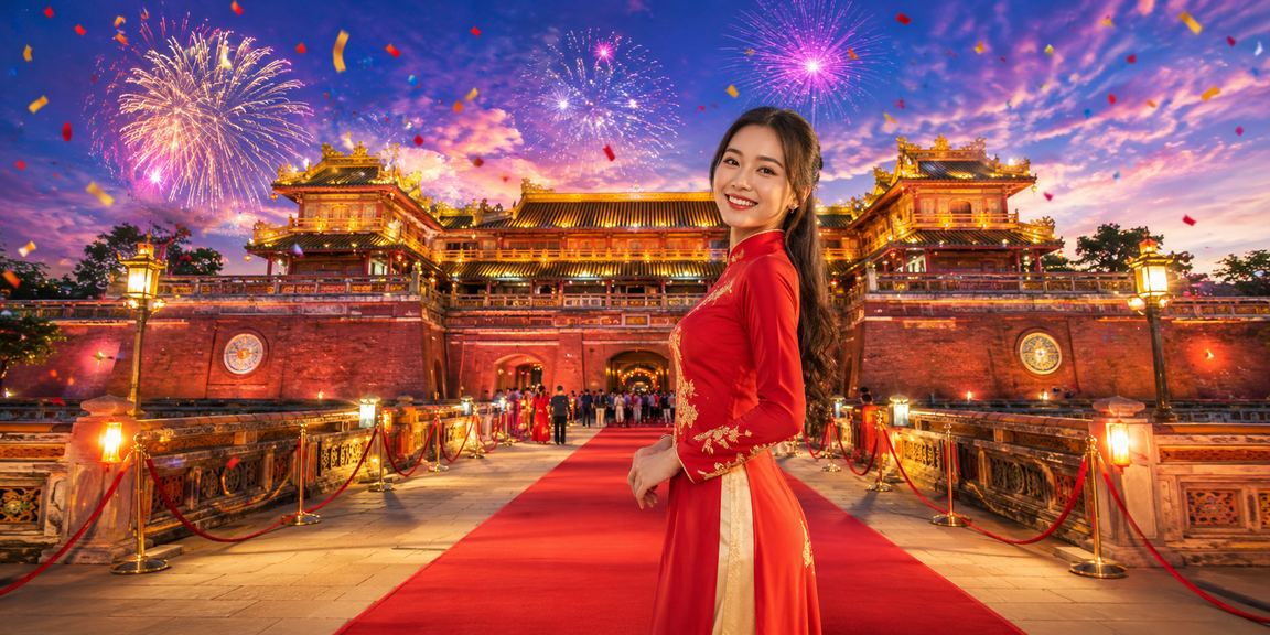 Người dùng Huế mặc áo dài trải nghiệm ứng dụng casino trực tuyến buổi tối